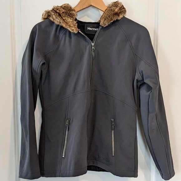Marmot Jacket Women's Medium Gray Soft Shell Furlong Hooded Stretch Faux Fur - Picture 5 of 16